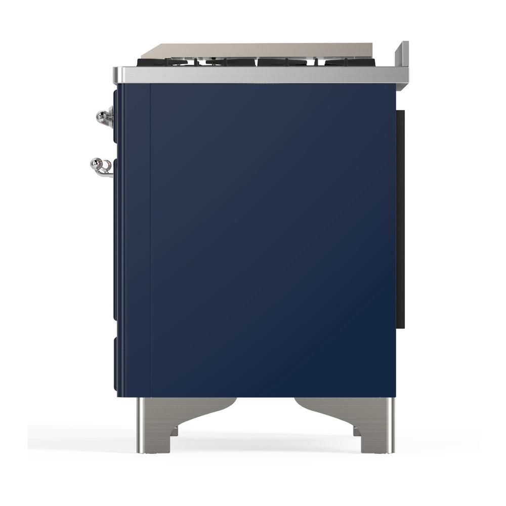 ILVE UM48FNR3MBCLP Majestic III 48 inch Dual Fuel Range with 8 Burners and Griddle, Dual Function Burner up to 25,000 BTU (Liquid Propane, Triple Glass Door, Midnight Blue, Chrome)