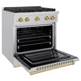 ZLINE Autograph Edition 30 in. 4.2 cu. ft. 4 Burner Gas Range with Convection Gas Oven in Stainless Steel and Champagne Bronze Accents (SGRZ-30-CB)