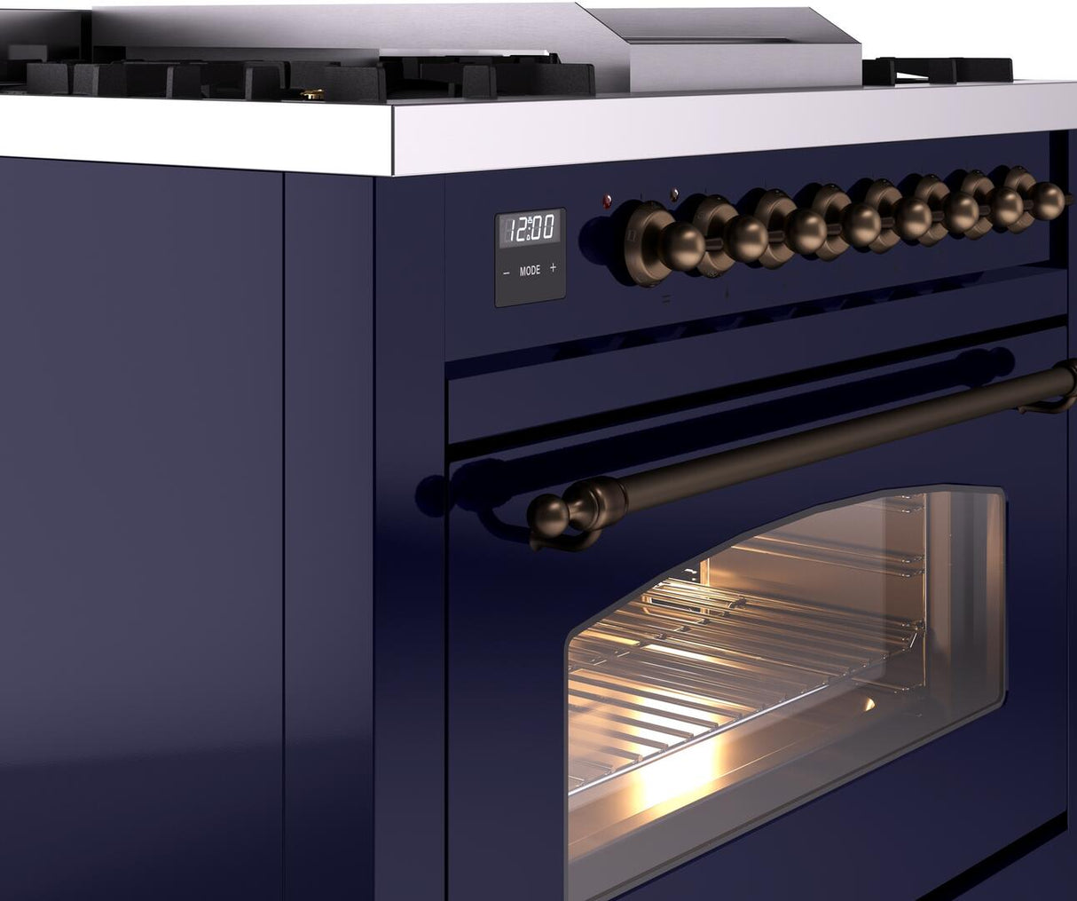 Nostalgie II 36 Inch Dual Fuel Liquid Propane Freestanding Range in Blue with Bronze Trim