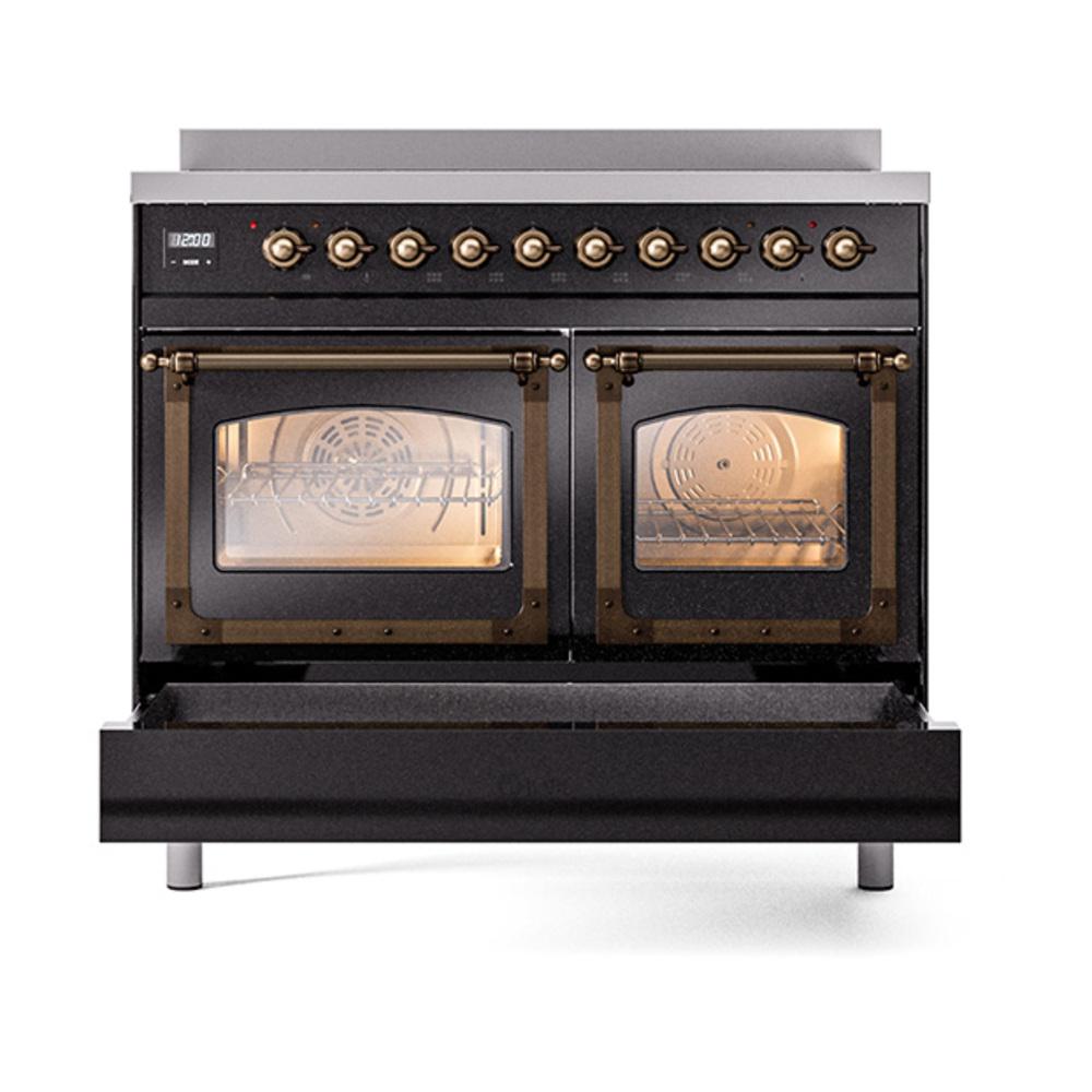 ILVE UNDI406NMPBKB Nostalgie II Noblesse 40 inch Induction Range (Triple Glass Door, Glossy Black, Burnished)