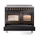 ILVE UNDI406NMPBKB Nostalgie II Noblesse 40 inch Induction Range (Triple Glass Door, Glossy Black, Burnished)