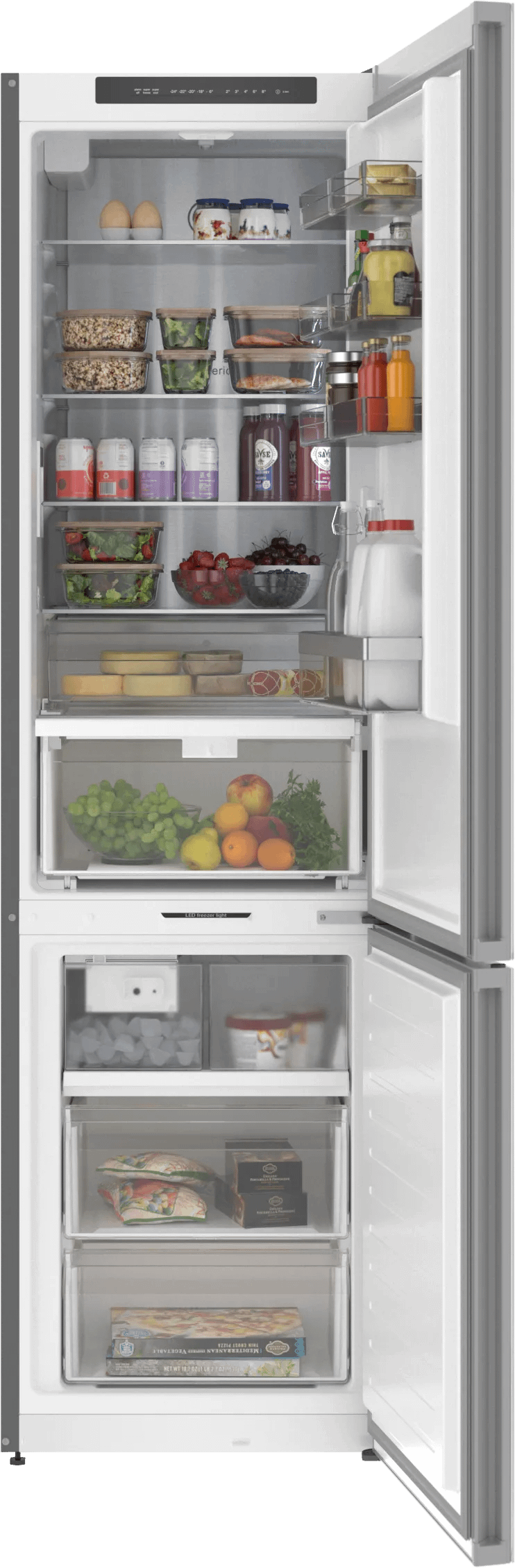 800 Series Free-standing fridge-freezer with freezer at bottom, glass door 24" White, Total No Frost