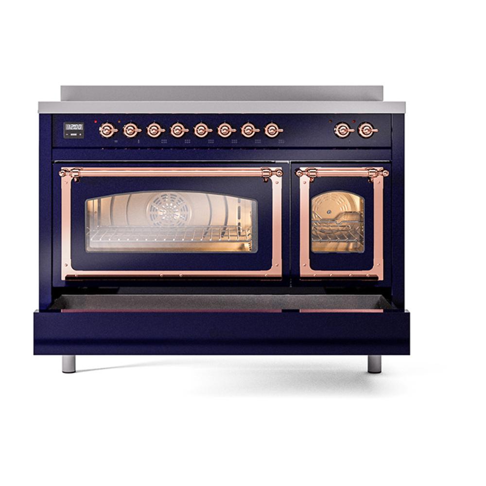ILVE UNI486NMPMBP Nostalgie II Noblesse 48 inch Induction Range (Triple Glass Door, Midnight Blue, Copper)