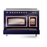ILVE UNI486NMPMBP Nostalgie II Noblesse 48 inch Induction Range (Triple Glass Door, Midnight Blue, Copper)