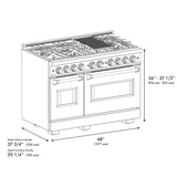 ZLINE 48 in. 6.7 cu. ft. Classic Double Oven Dual Fuel Range with 8 Burner Gas Cooktop in DuraSnow' Stainless Steel with Black Matte Doors (CDRS-BLM-48)