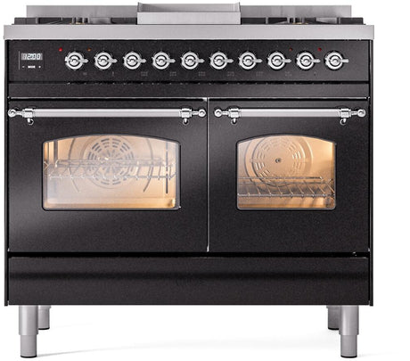 Nostalgie II 40 Inch Dual Fuel Liquid Propane Freestanding Range in Glossy Black with Chrome Trim
