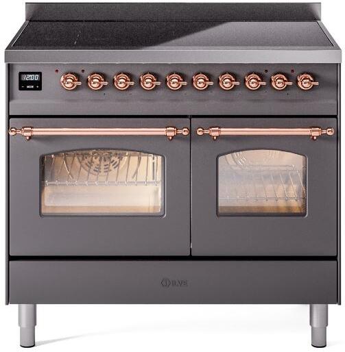 Nostalgie II 40 Inch Electric Freestanding Range in Matte Graphite with Copper Trim