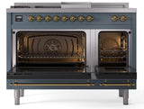 Nostalgie II 48 Inch Dual Fuel Liquid Propane Freestanding Range in Blue Grey with Brass Trim