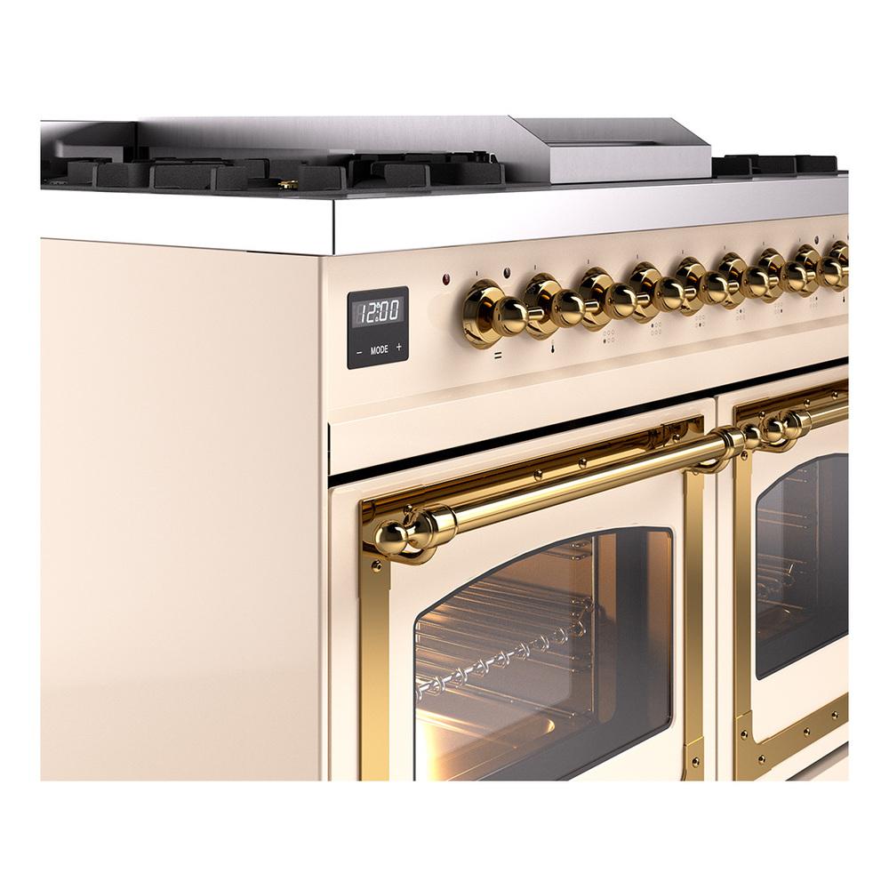 ILVE UND40FNMPAWG Nostalgie II Noblesse 40 inch Dual Fuel Range (Natural Gas, Triple Glass Door, Antique White, Brass)