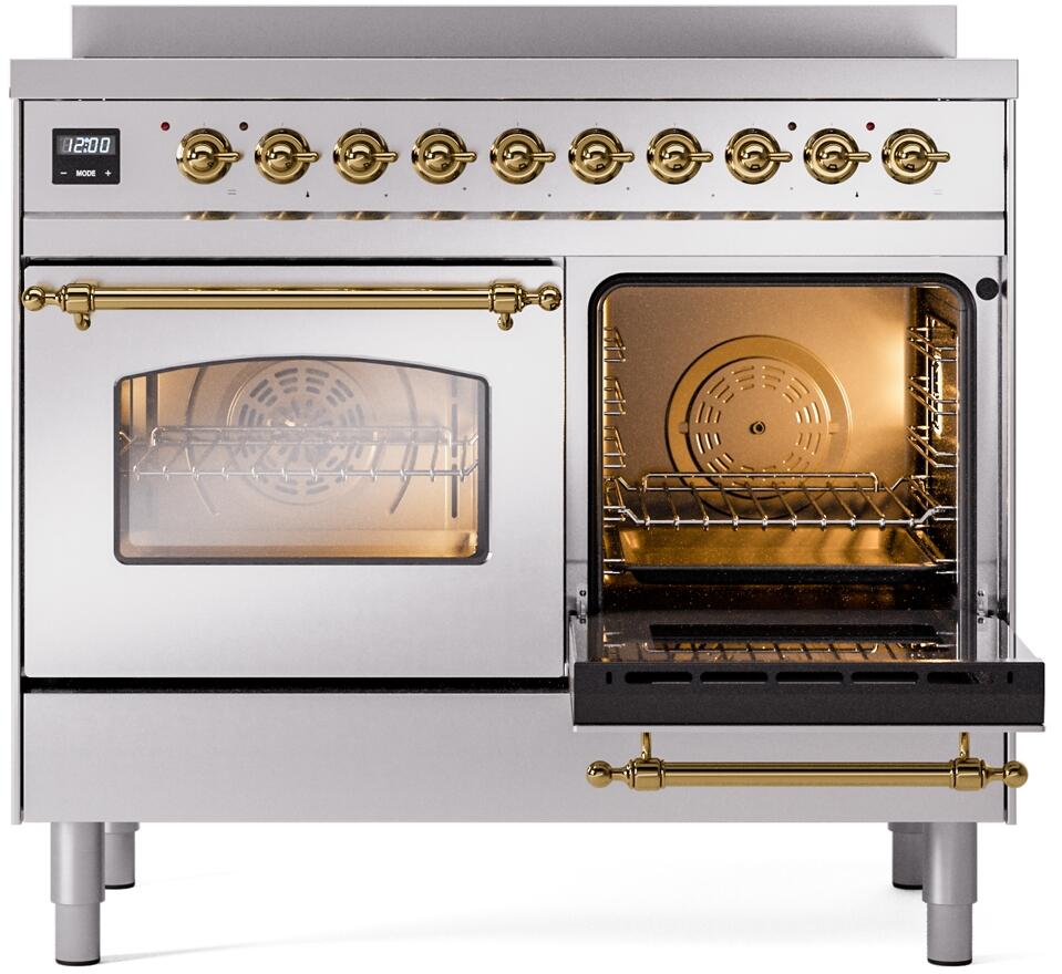 Nostalgie II 40 Inch Electric Freestanding Range in Stainless Steel with Brass Trim