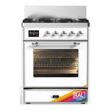 ILVE UM30NR3RAC Majestic III 30 inch Dual Fuel Range with 5 Black Brass Burners, Dual Function Burner up to 25,000 BTU (Natural Gas, Triple Glass Door, RAL, Chrome)