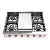 ILVE UHCP36FNSSP Nostalgie II 36 inch Built-In Gas Rangetop with 6 Burners and Griddle, in Stainless Steel (Natural Gas, Copper)