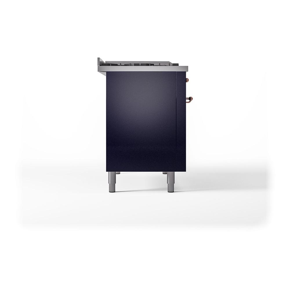 ILVE UN48FSQNMPMBP Nostalgie II Noblesse 48 inch Dual Fuel Range (5 Sealed Burners + Griddle + French Top, Natural Gas, Solid Door, Midnight Blue, Copper)