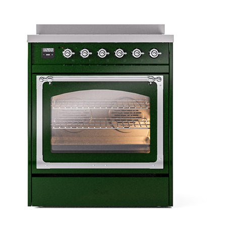 ILVE UNI304NMPEGC Nostalgie II Noblesse 30 inch Induction Range (Triple Glass Door, Emerald Green, Chrome)