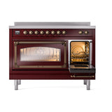 ILVE UNI486NMPBUB Nostalgie II Noblesse 48 inch Induction Range (Triple Glass Door, Burgundy, Burnished)