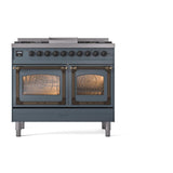 ILVE UND40FNMPBGBLP Nostalgie II Noblesse 40 inch Dual Fuel Range (Liquid Propane, Triple Glass Door, Blue Grey, Burnished)