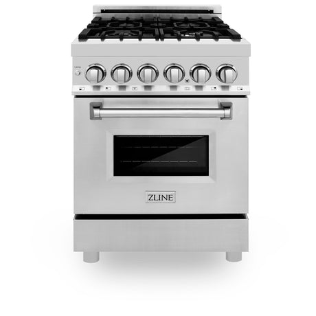 ZLINE 24 in. 2.8 cu. ft. Electric Oven and Gas Cooktop Dual Fuel Range with Griddle in Stainless Steel (RA-GR-24)