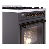 ILVE UN30NMPMGB Nostalgie II Noblesse 30 inch Dual Fuel Range (Natural Gas, Triple Glass Door, Graphite Matte, Burnished)