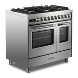 Verona VUFSGE365DSS 36 inch Ultima Collection Double Oven Dual Fuel Range with 5 Brass Burners, 4.1 cu. ft. Total Oven Capacity