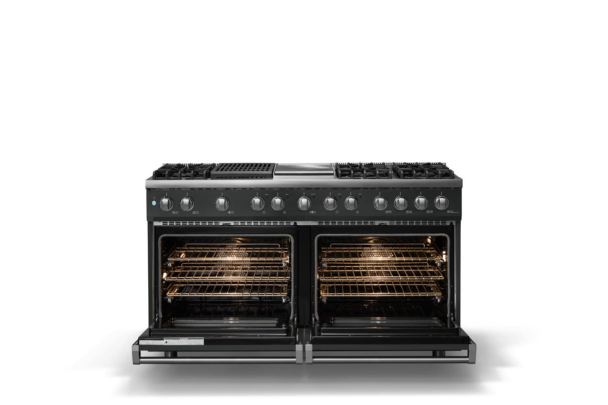60"W.Dual Fuel Range (Finish: Antique Bronze, Trim: Polished Chrome, Fuel: Natural Gas)