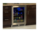 24" Beverage Refrigerator with Drawer - Stainless Frame, Glass Door With Lock - Integrated Left Hinge