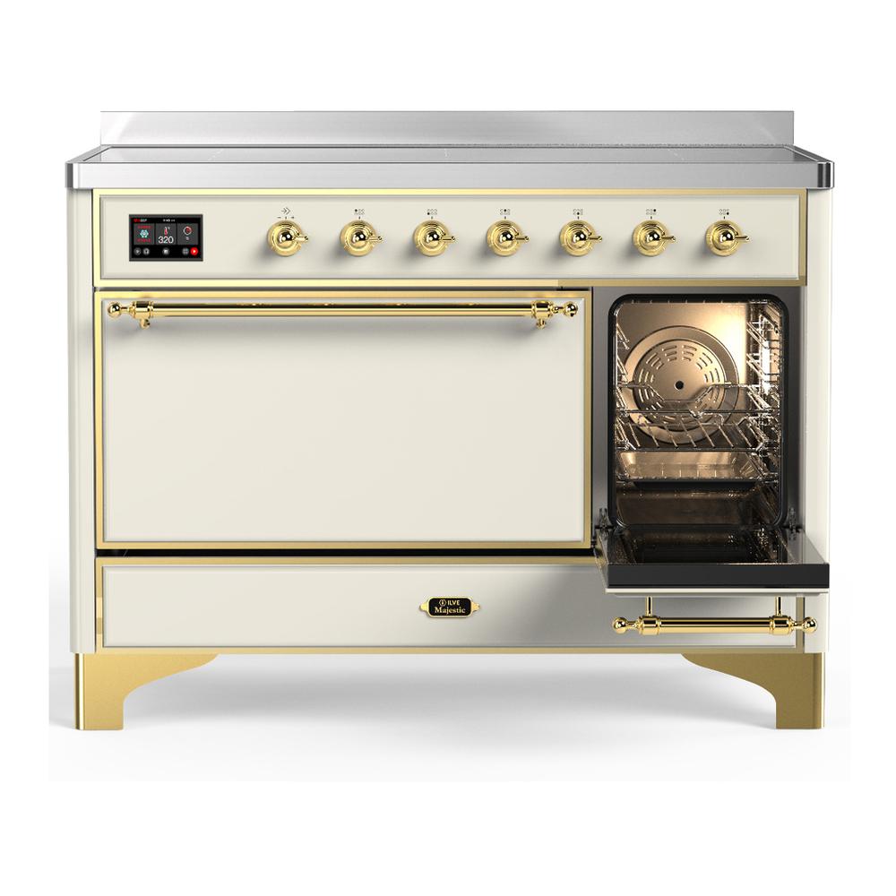 ILVE UMIB48QNR3AWG Majestic III 48 inch Induction Range with 6 Elements, 5.02 cu. ft. Total Oven Capacity (Solid Door, Antique White, Brass)