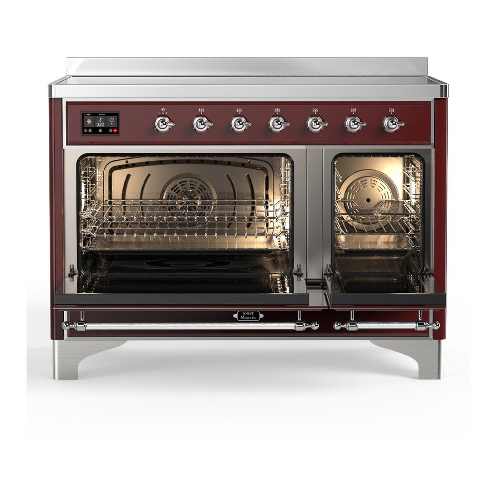 ILVE UMIB48QNR3BUC Majestic III 48 inch Induction Range with 6 Elements, 5.02 cu. ft. Total Oven Capacity (Solid Door, Burgundy, Chrome)