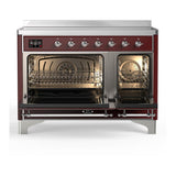 ILVE UMIB48QNR3BUC Majestic III 48 inch Induction Range with 6 Elements, 5.02 cu. ft. Total Oven Capacity (Solid Door, Burgundy, Chrome)