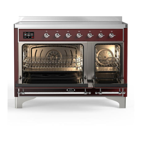 ILVE UMIB48QNR3BUC Majestic III 48 inch Induction Range with 6 Elements, 5.02 cu. ft. Total Oven Capacity (Solid Door, Burgundy, Chrome)