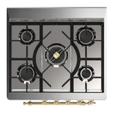ILVE UM30NR3EGG Majestic III 30 inch Dual Fuel Range with 5 Black Brass Burners, Dual Function Burner up to 25,000 BTU (Natural Gas, Triple Glass Door, Emerald Green, Brass)