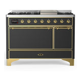 ILVE UM48FQNR3MGGLP Majestic III 48 inch Dual Fuel Range with 8 Burners and Griddle, Dual Function Burner up to 25,000 BTU (Liquid Propane, Solid Door, Graphite Matte, Brass)