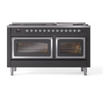 ILVE UN60FNMPMGCLP Nostalgie II Noblesse 60 inch Dual Fuel Range (9 Sealed Burners + Griddle, Liquid Propane, Triple Glass Door, Graphite Matte, Chrome)