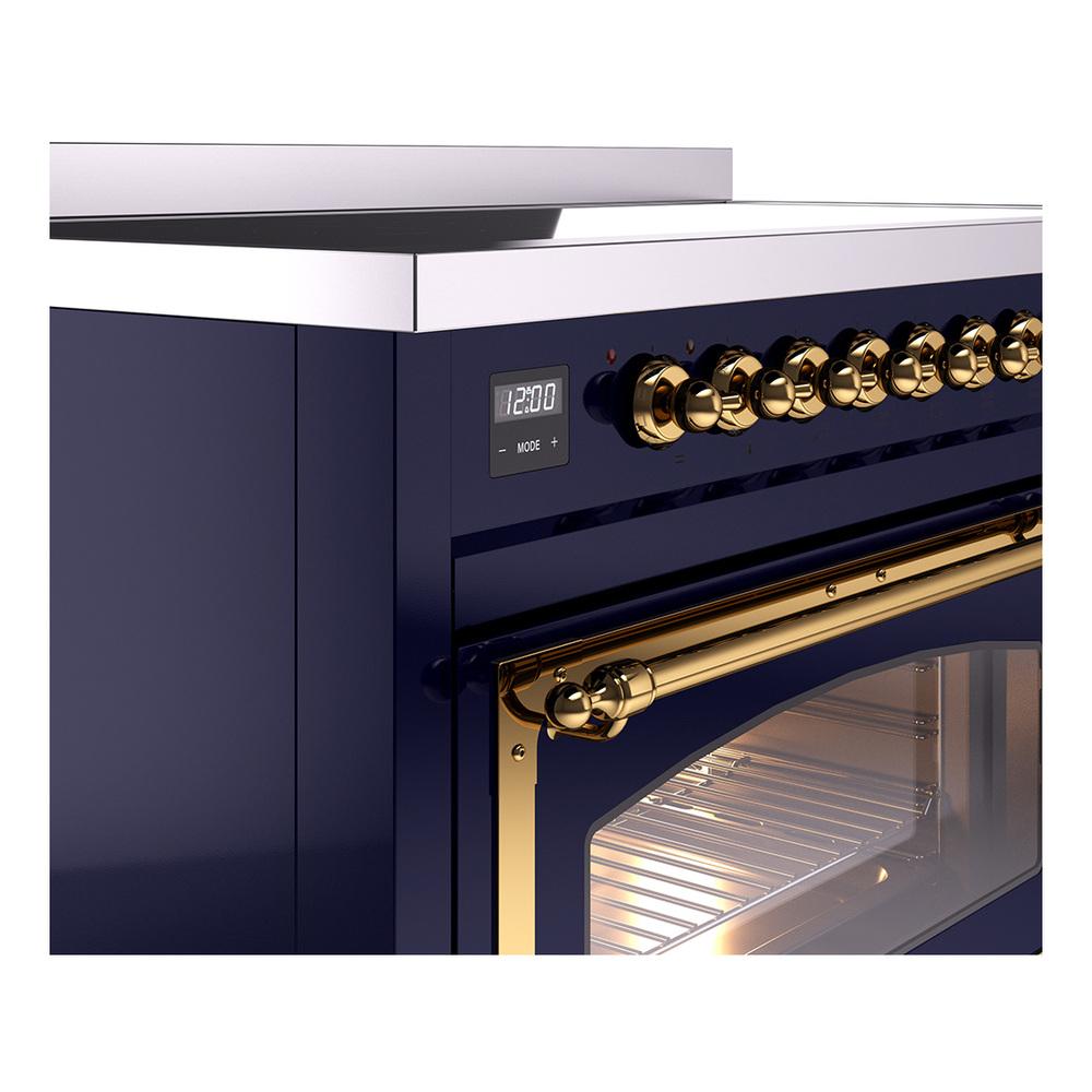 ILVE UNI486NMPMBG Nostalgie II Noblesse 48 inch Induction Range (Triple Glass Door, Midnight Blue, Brass)
