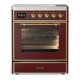 ILVE UMIB30NR3BUG Majestic III 30 inch Induction Range with 4 Elements, 4 cu. ft. Oven Capacity (Triple Glass Door, Burgundy, Brass)