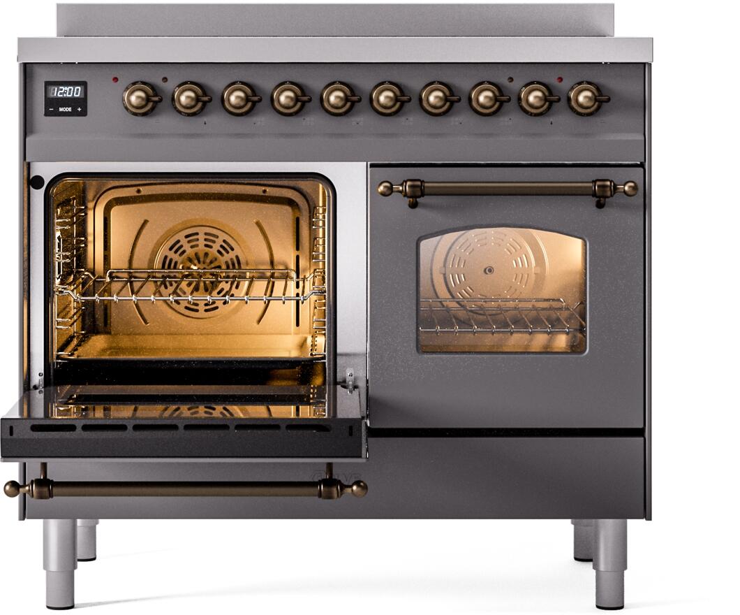 Nostalgie II 40 Inch Electric Freestanding Range in Matte Graphite with Bronze Trim