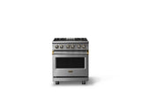 30"W. Dual Fuel Range (Finish: Stainless Steel, Trim: Brushed Brass, Fuel: Propane)