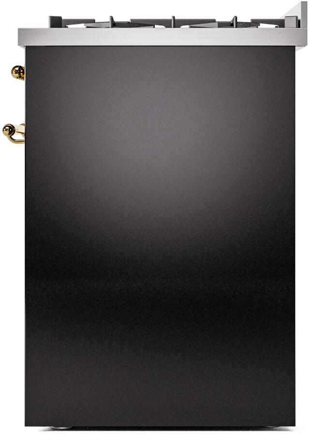 Nostalgie II 30 Inch Dual Fuel Natural Gas Freestanding Range in Glossy Black with Brass Trim