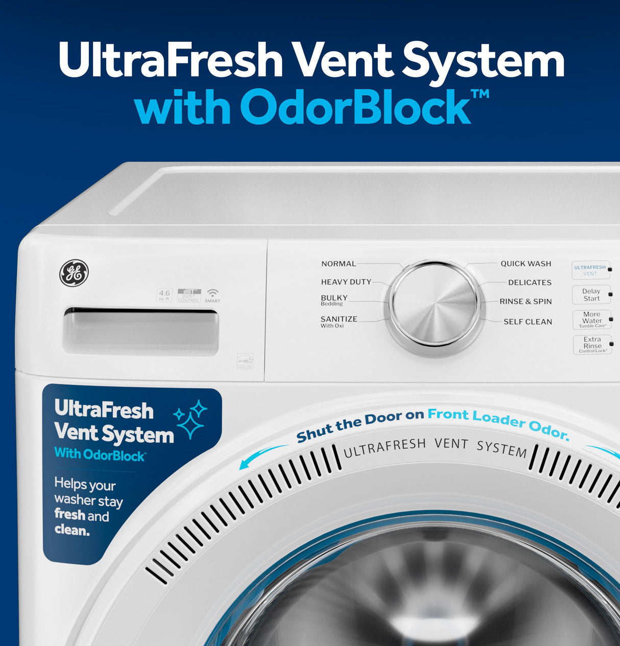 GE® ENERGY STAR® 4.6 cu. ft. Capacity Smart Front Load Washer with UltraFresh Vent System with OdorBlock™