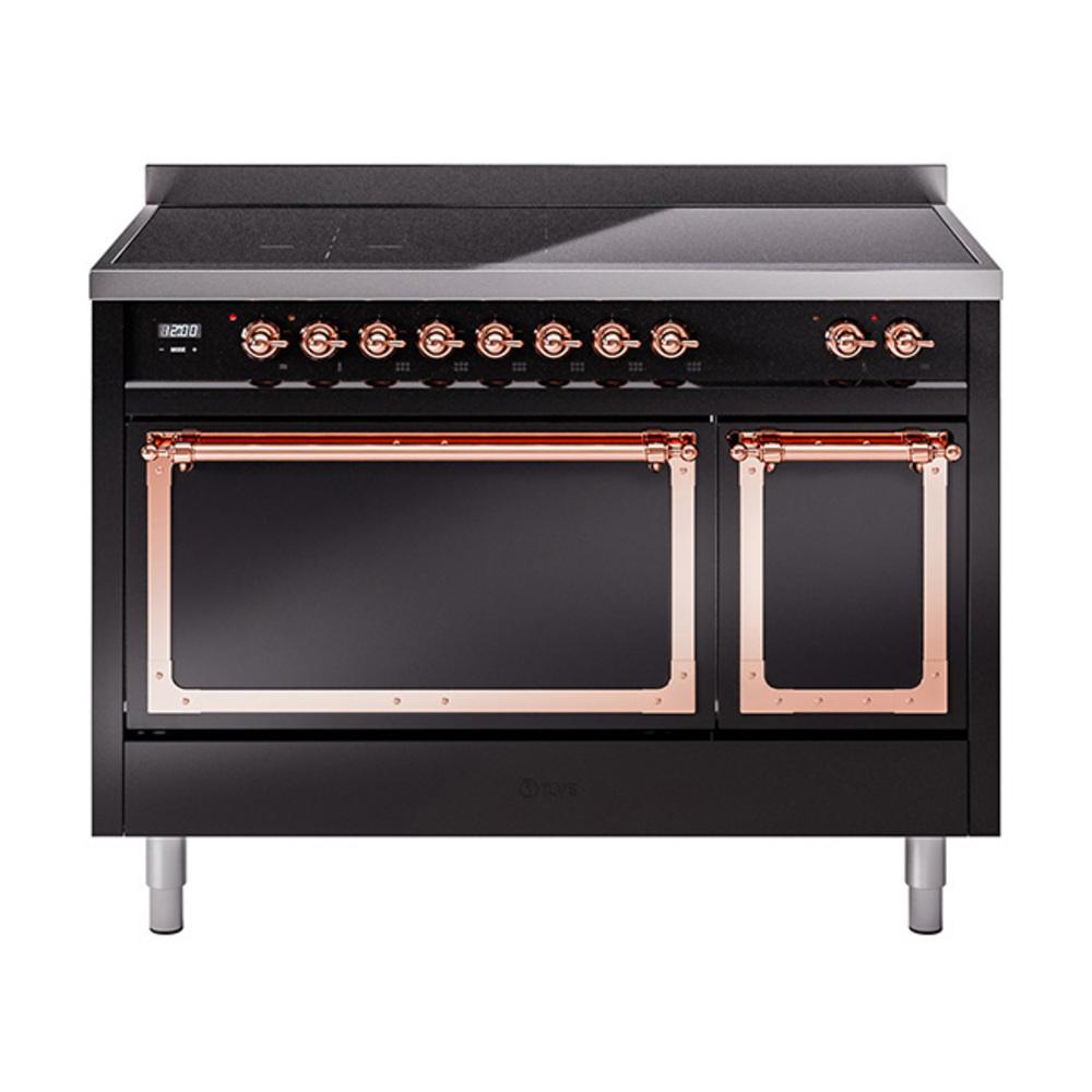 ILVE UNI486QNMPBKP Nostalgie II Noblesse 48 inch Induction Range (Solid Door, Glossy Black, Copper)