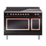 ILVE UNI486QNMPBKP Nostalgie II Noblesse 48 inch Induction Range (Solid Door, Glossy Black, Copper)