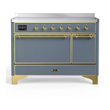 ILVE UMIB48QNR3BGG Majestic III 48 inch Induction Range with 6 Elements, 5.02 cu. ft. Total Oven Capacity (Solid Door, Blue Grey, Brass)