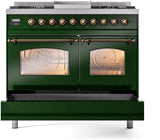 Nostalgie II 40 Inch Dual Fuel Natural Gas Freestanding Range in Emerald Green with Bronze Trim