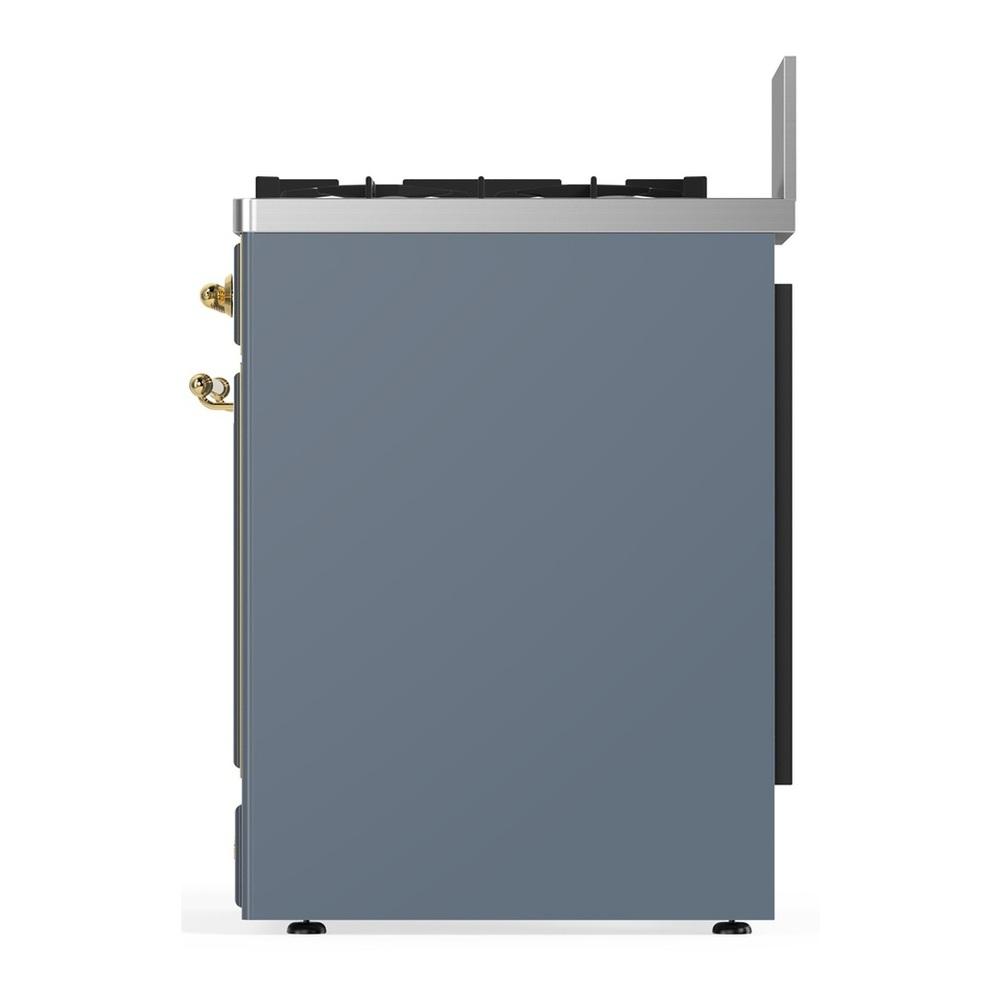 ILVE UM30QNR3BGGLP Majestic III 30 inch Dual Fuel Range with 5 Black Brass Burners, Dual Function Burner up to 25,000 BTU (Liquid Propane, Solid Door, Blue Grey, Brass)