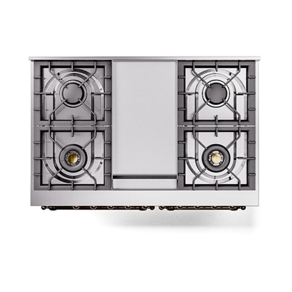 ILVE UND40FQNMPMBBLP Nostalgie II Noblesse 40 inch Dual Fuel Range (Liquid Propane, Solid Door, Midnight Blue, Burnished)