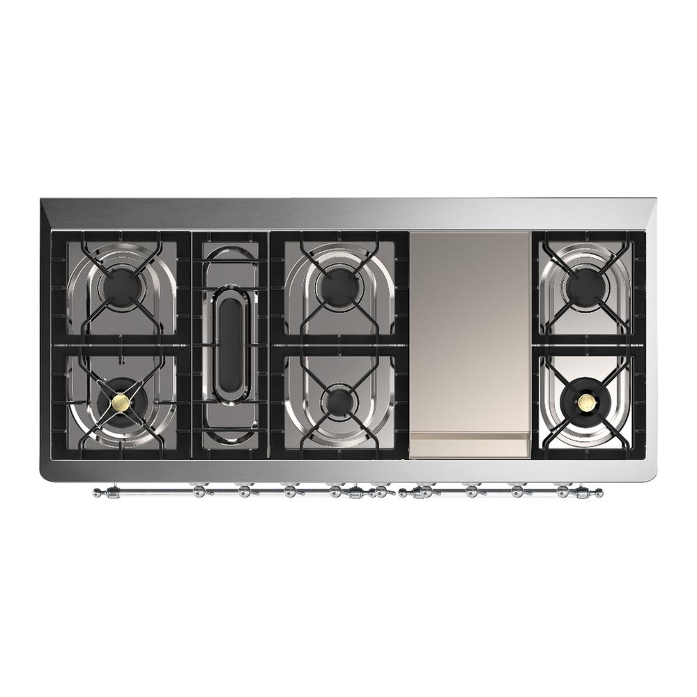 ILVE UM60FQNR3BKC Majestic III 60 inch Dual Fuel Range with 9 Burners and Griddle, Dual Function Burner up to 25,000 BTU (Natural Gas, Solid Door, Glossy Black, Chrome)