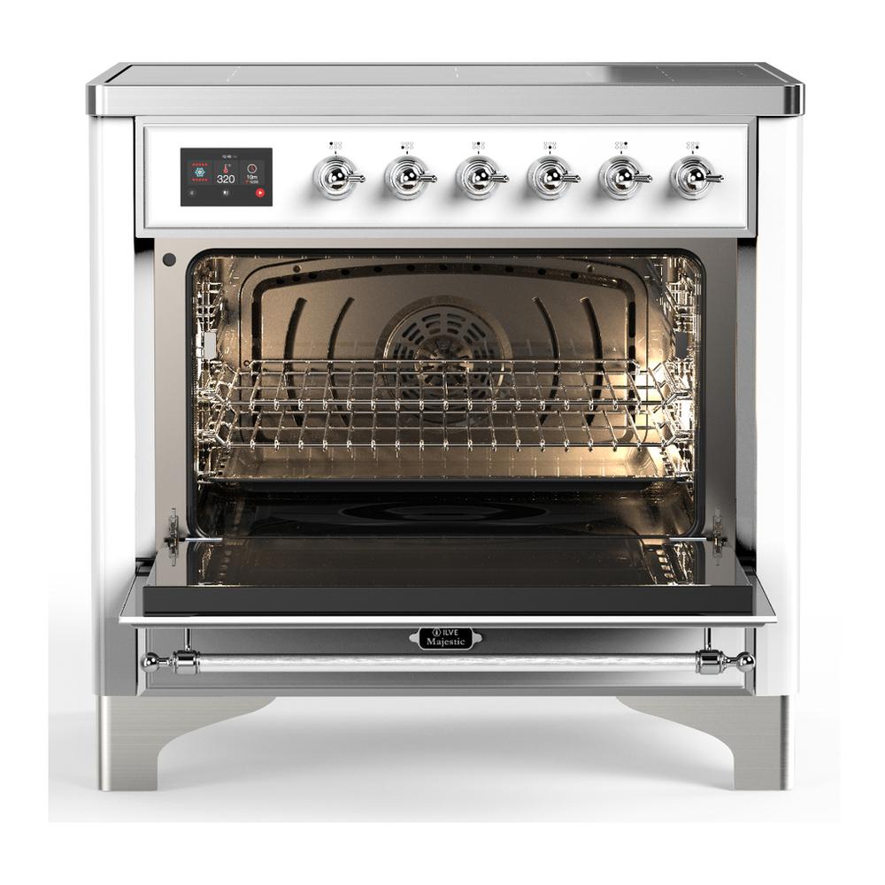 ILVE UMIB36NR3WHC Majestic III 36 inch Induction Range with 6 Elements, 3.5 cu. ft. Total Oven Capacity (Triple Glass Door, White, Chrome)