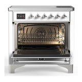 ILVE UMIB36NR3WHC Majestic III 36 inch Induction Range with 6 Elements, 3.5 cu. ft. Total Oven Capacity (Triple Glass Door, White, Chrome)