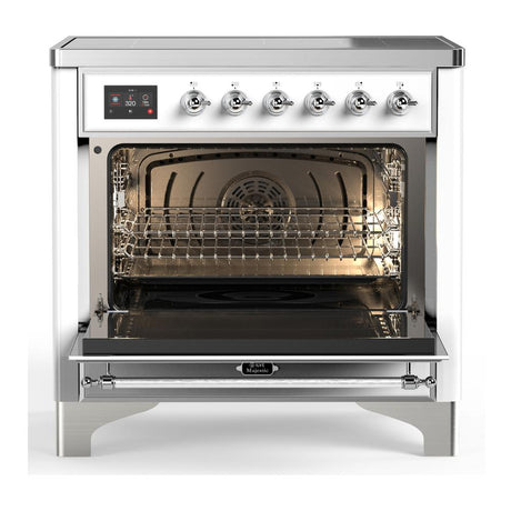 ILVE UMIB36NR3WHC Majestic III 36 inch Induction Range with 6 Elements, 3.5 cu. ft. Total Oven Capacity (Triple Glass Door, White, Chrome)