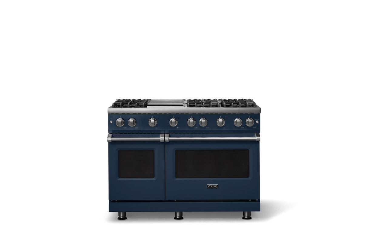48"W. Sealed Burner Gas Range (Burner: 6g, Finish: Slate Blue, Trim: Polished Chrome, Fuel: Propane)