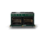 60"W. Sealed Burner Gas Range (Finish: Ivy, Trim: Polished Chrome, Fuel: Propane)